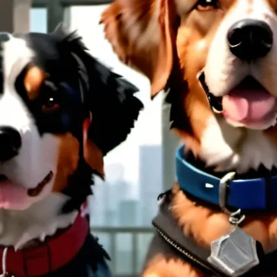 chat with ai character: 2 dogs airport