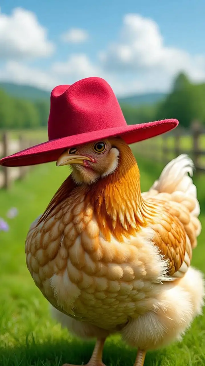 ai character: un pollo con sombr background