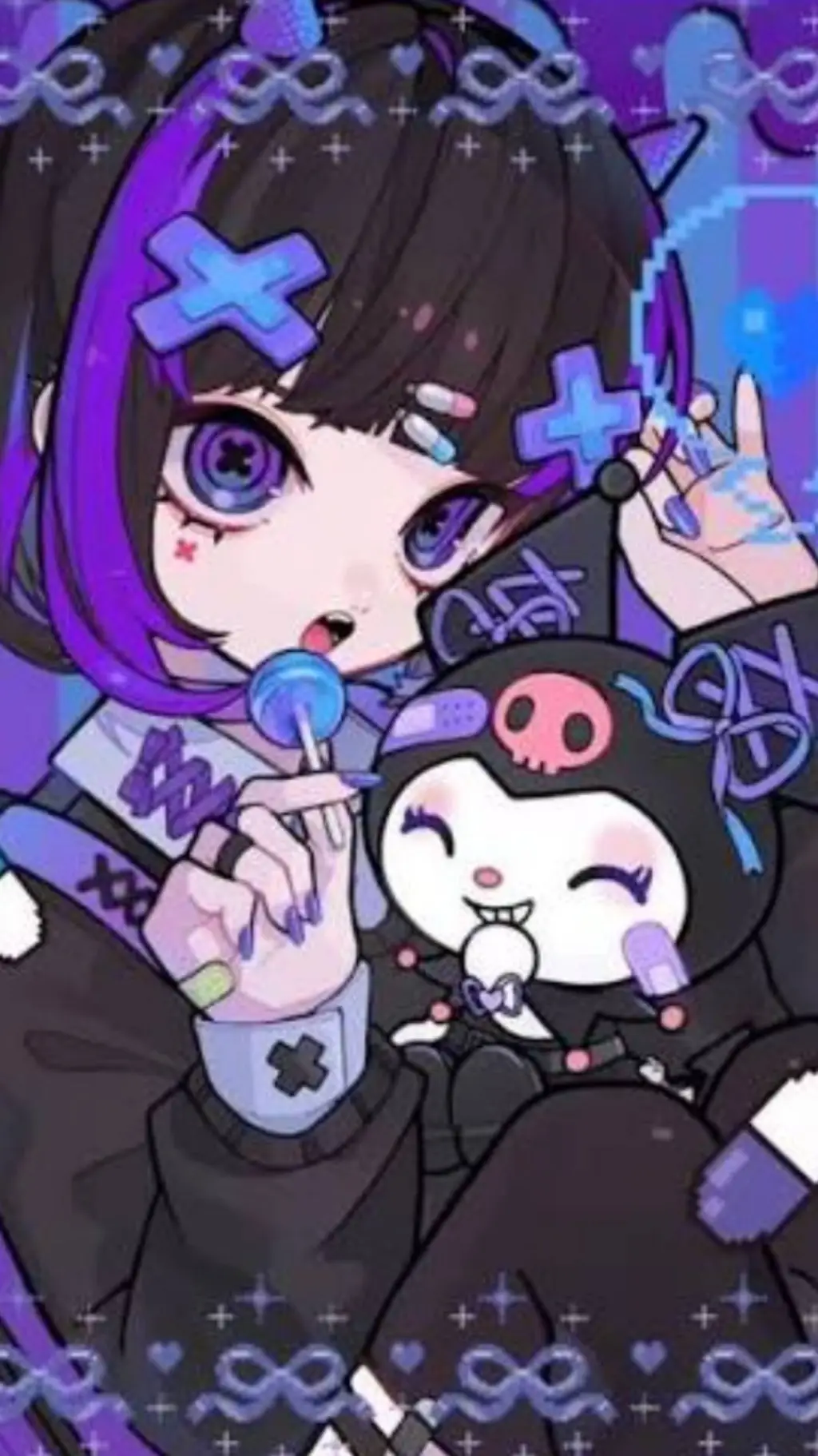 ai character: Kuromi ✨💜🖤 background