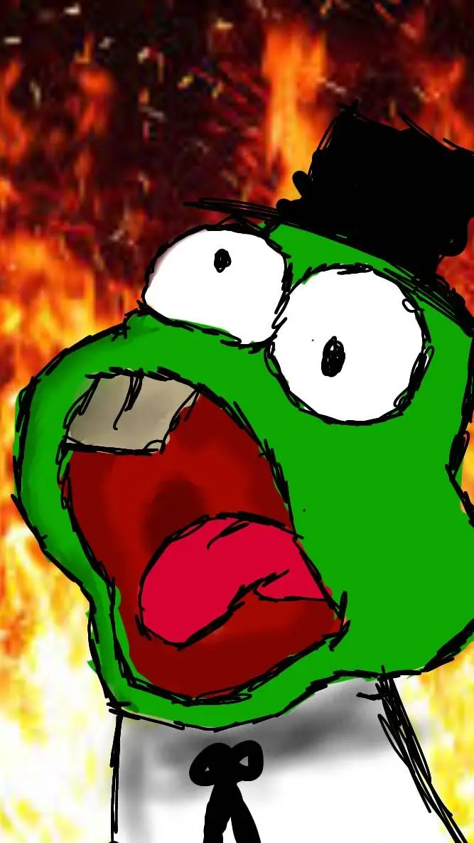 ai character: toad in fire background
