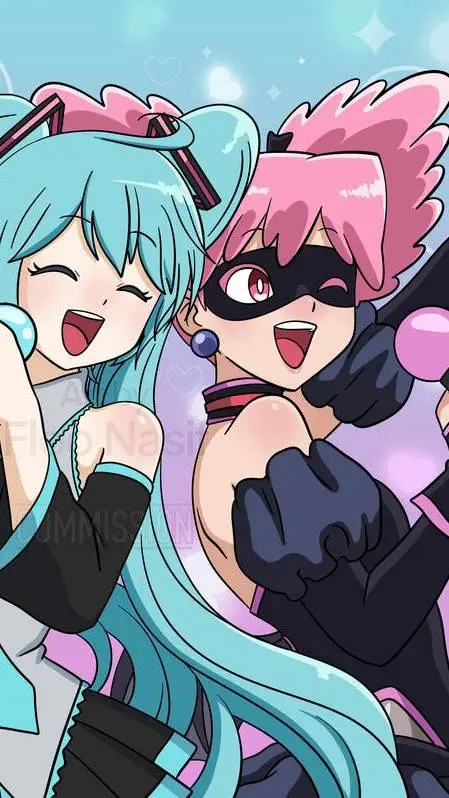 ai character: Miku y Pop background