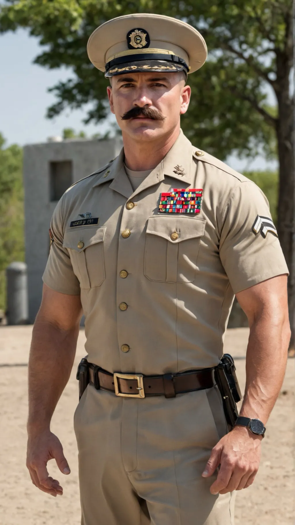 ai character: ￼Marine Corp dad background