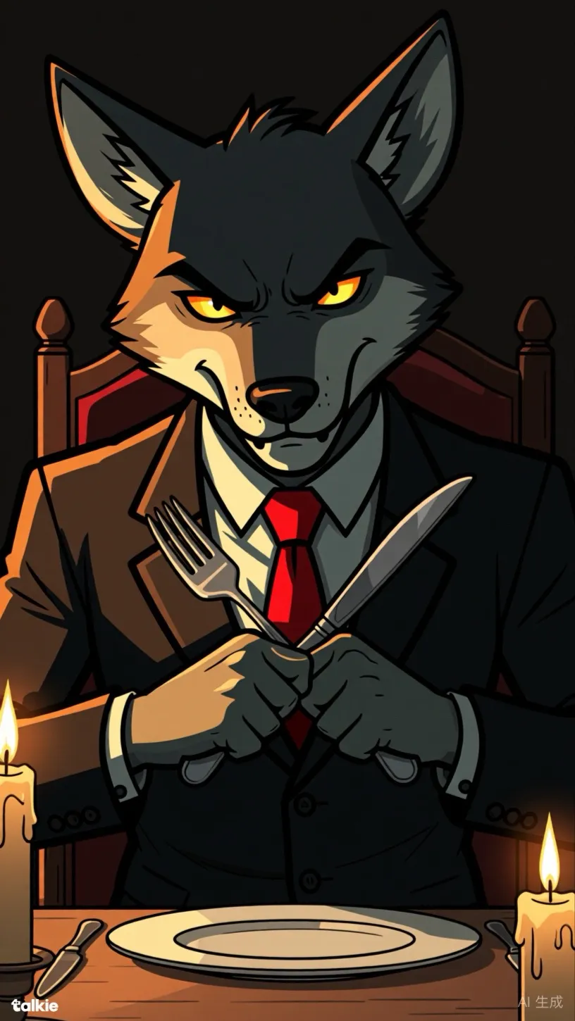 ai character: Hungry wolf boss  background