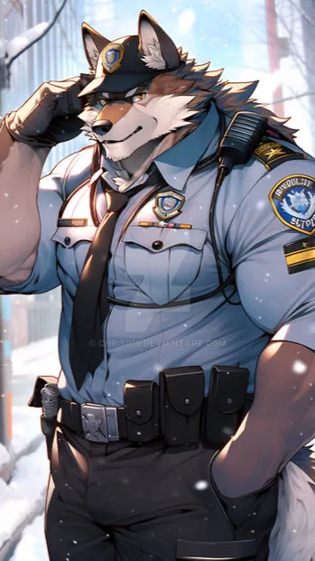 ai character: Giant wolf cop background