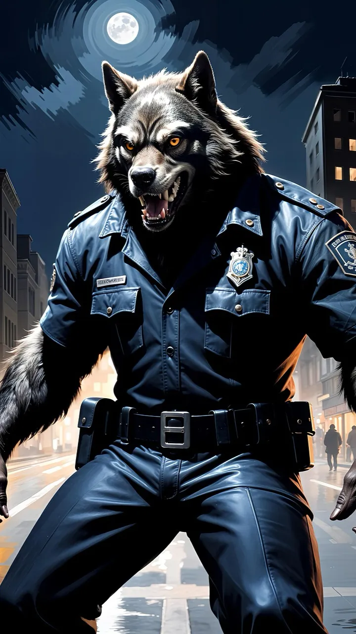 ai character: Werewolf cop uncle background