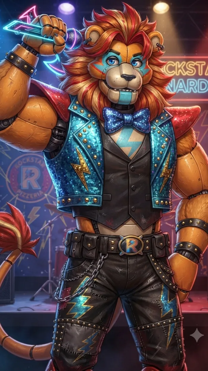 ai character: Glamrock lion background
