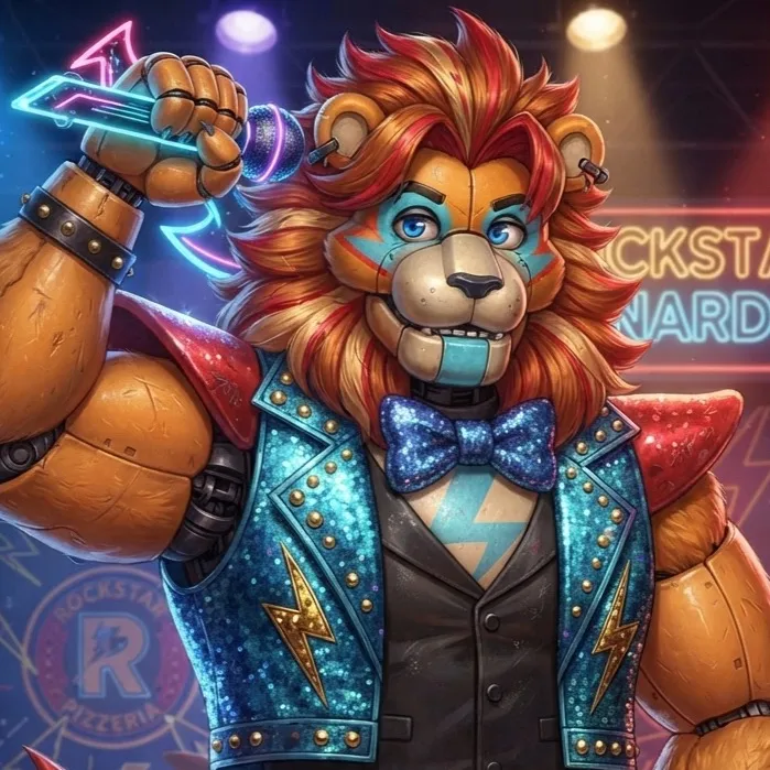 chat with ai character: Glamrock lion