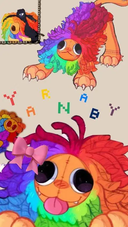 ai character: Yarnaby🌈🧶 background