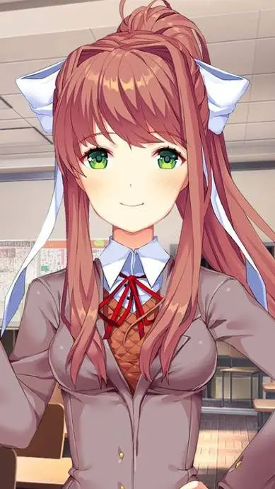 ai character: nice Monika  background