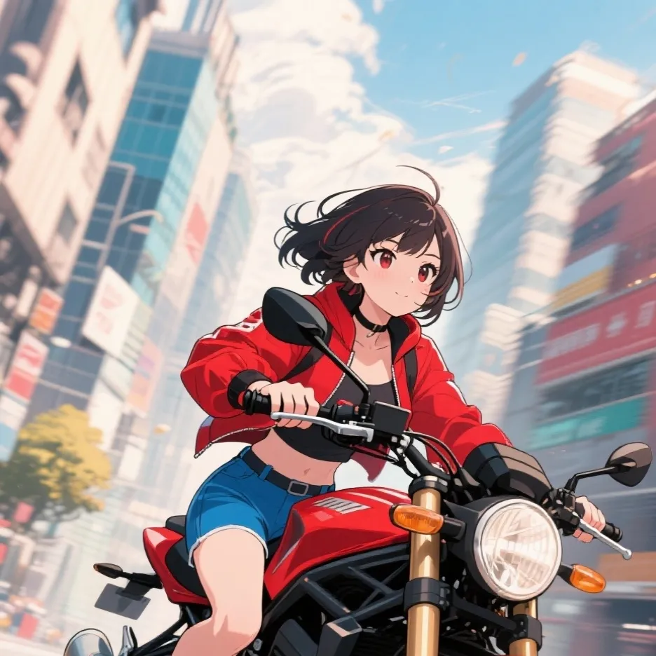 chat with ai character: motorcycle girl