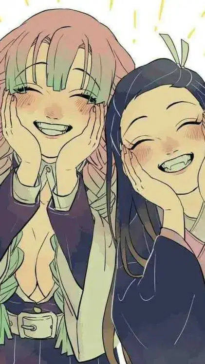 ai character: Mitsuri y Nezuko background