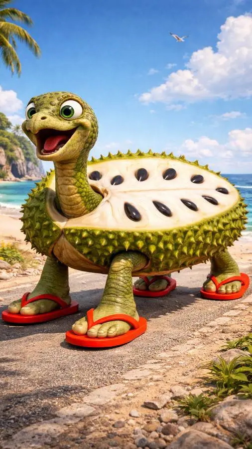 ai character: Tartaruga Graviola background