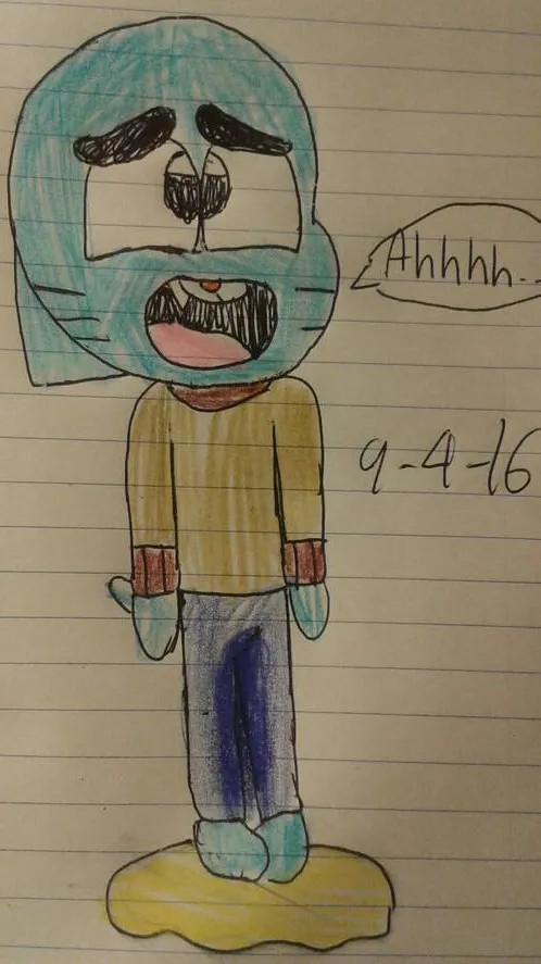 ai character: Gumball wet himsel background