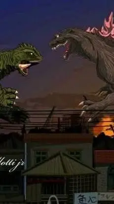 ai character: Gamera y Godzilla  background