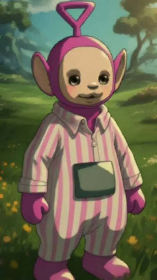 ai character: pink tubby bedtime background