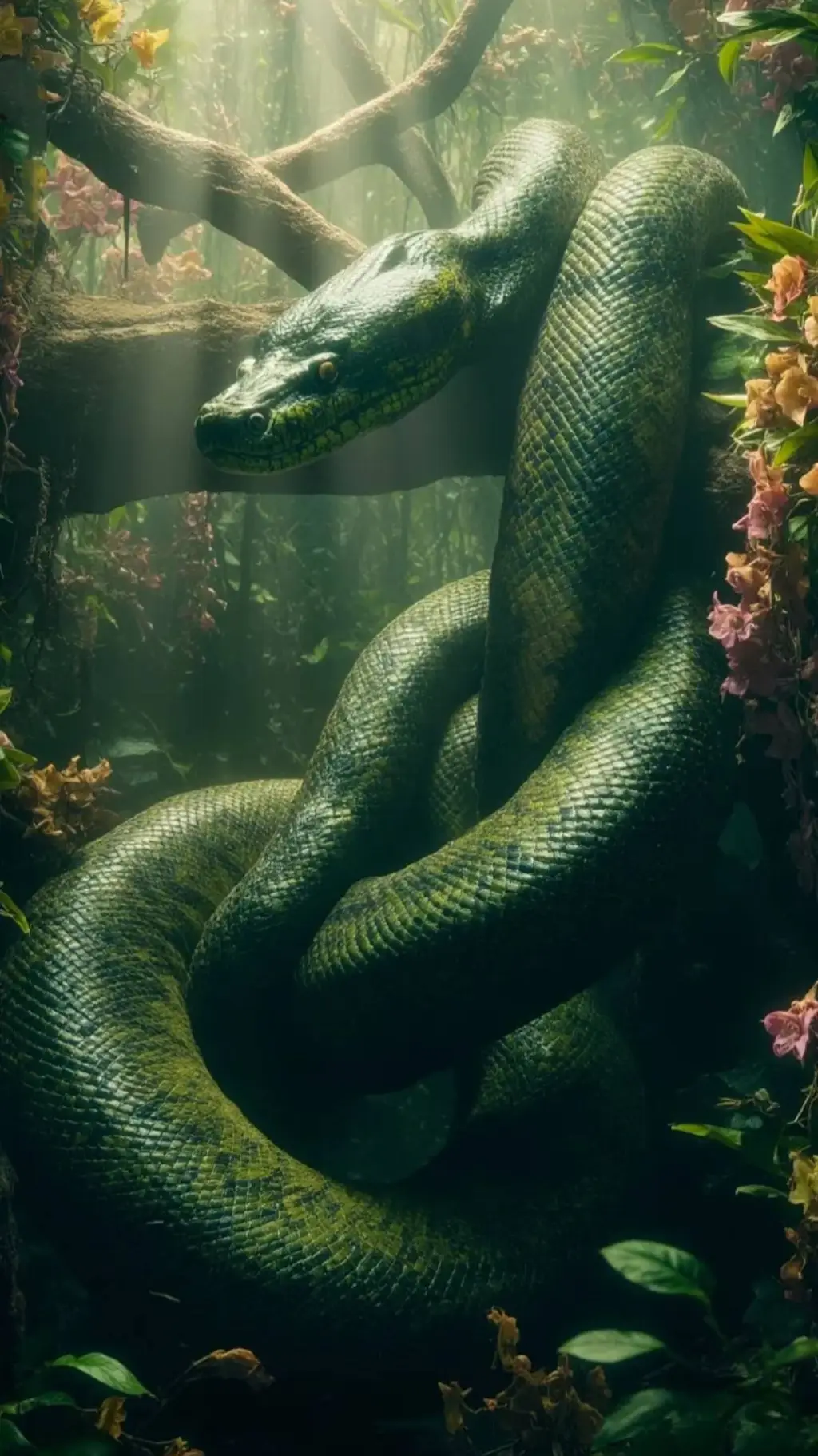 ai character: 👑Green anaconda  background