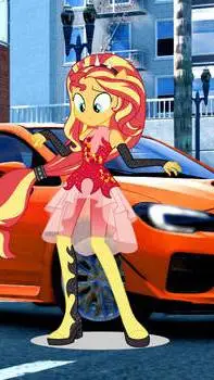 ai character: Subaru WRX y sunse background