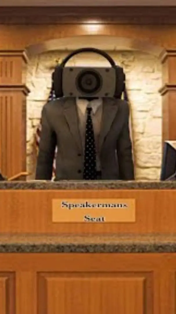 ai character: Skibidi Courtroom background