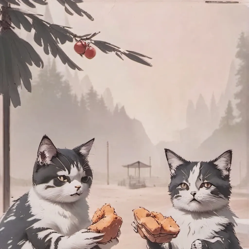 chat with ai character: cat eating nuggies