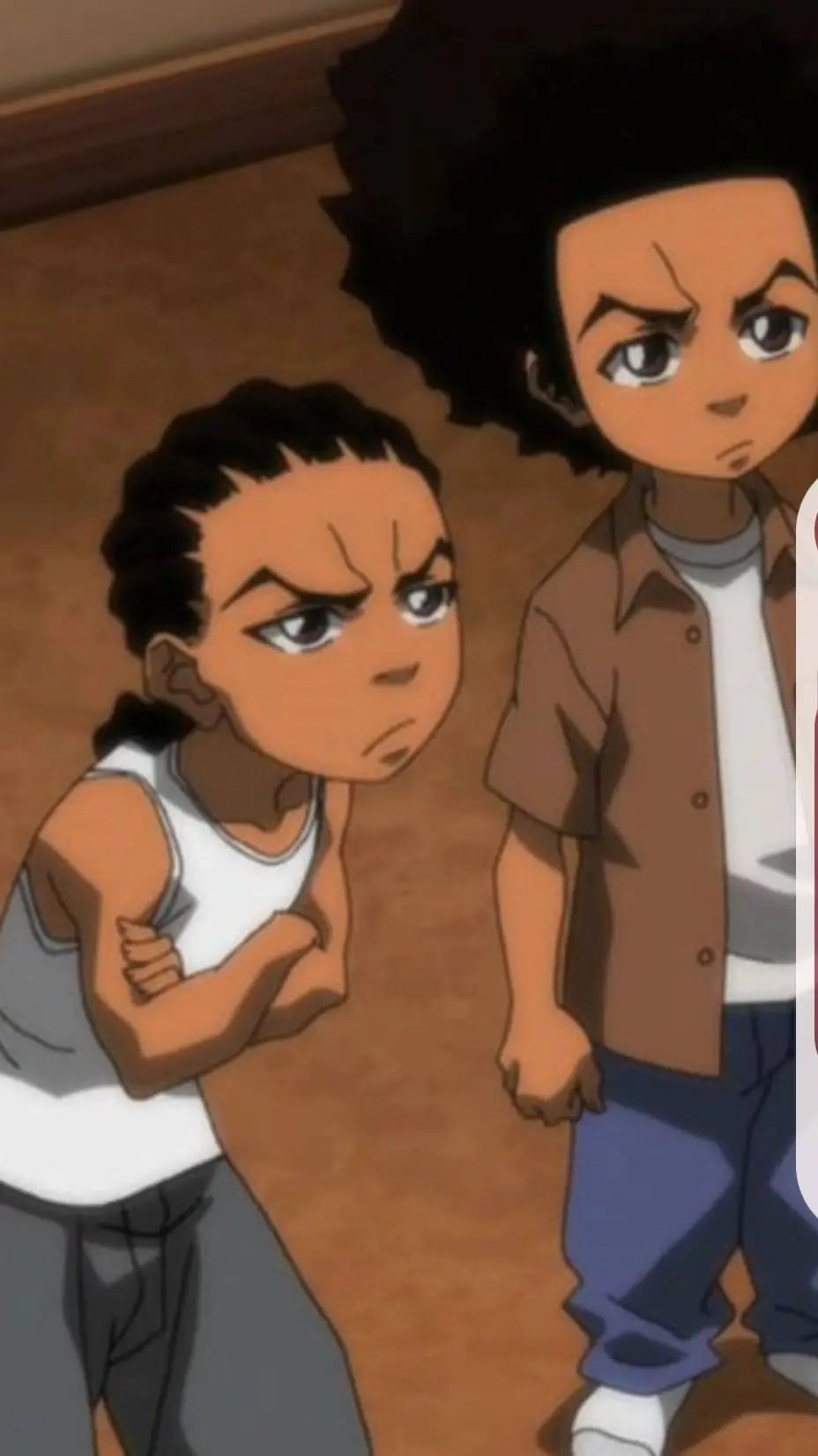 ai character: Riley and huey  background