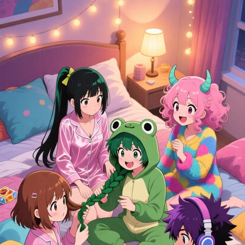 chat with ai character: MHA Girls Sleepove