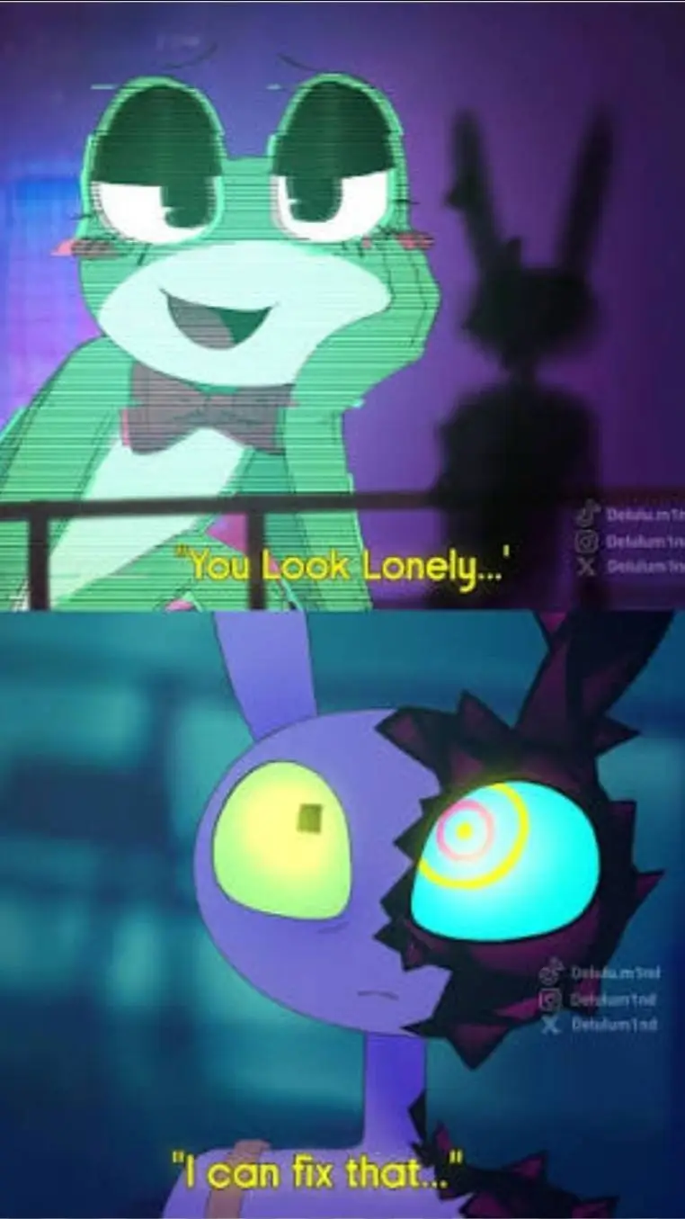 ai character: Jax X Ribbit 😵‍💫💚💜 background