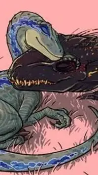 ai character: blue x indoraptor background