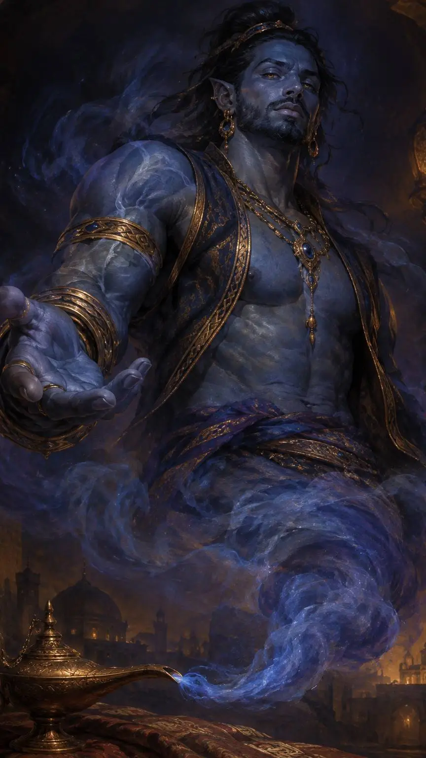 ai character: Genie - Realistic  background