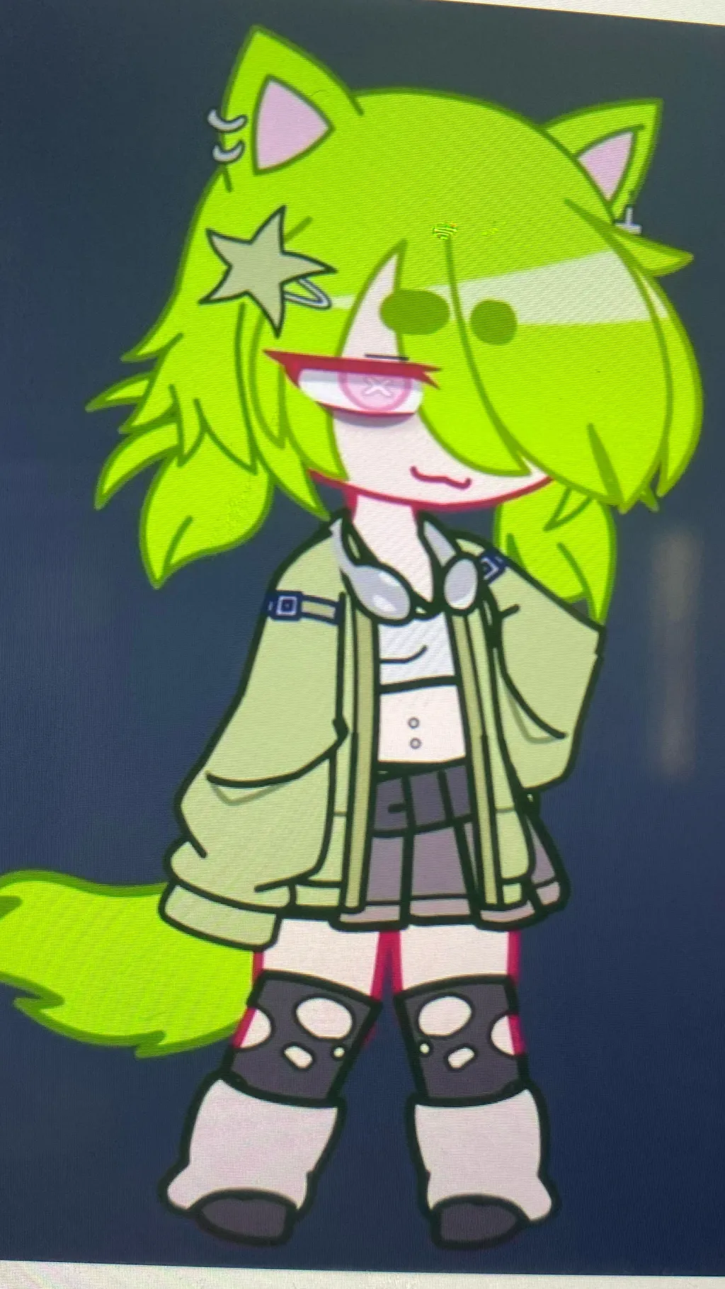 ai character: green uwu cat background