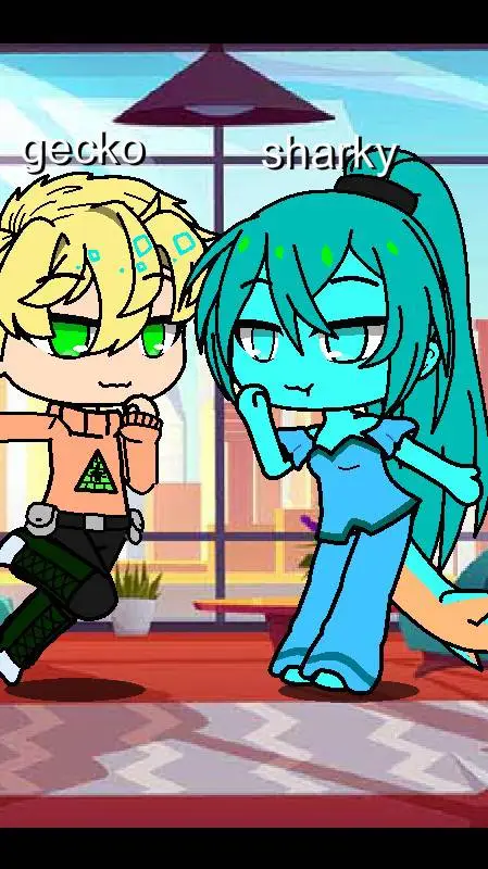 ai character: gecko×sharky background