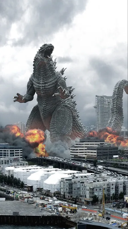 ai character: Godzilla  background