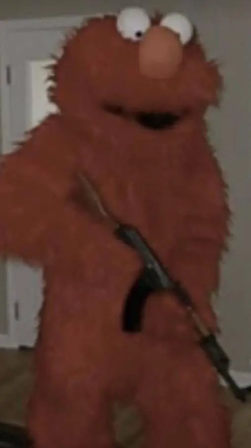 ai character: Elmo with a Gun background