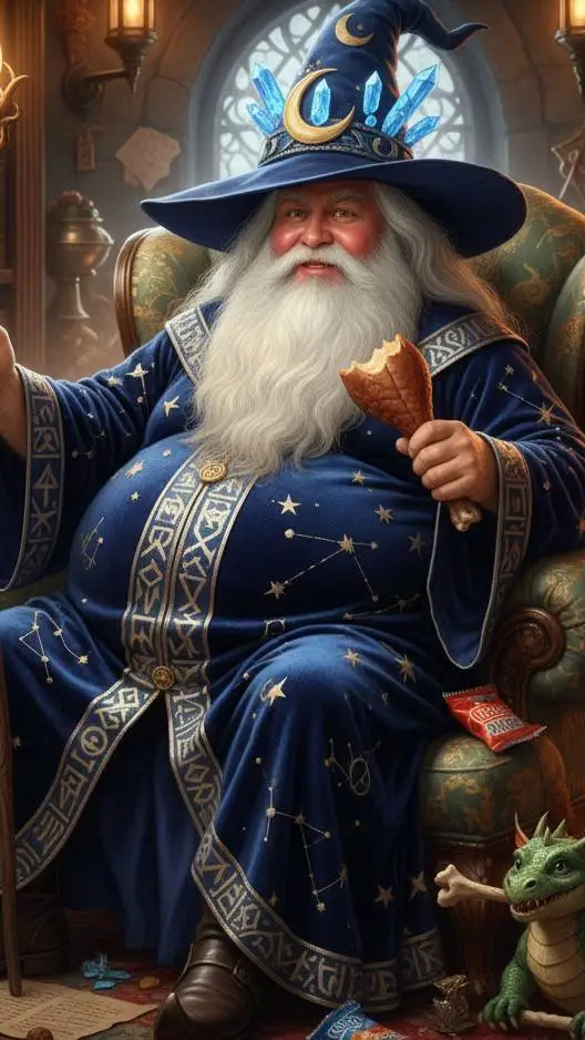 ai character: fat wizard 🪄 background