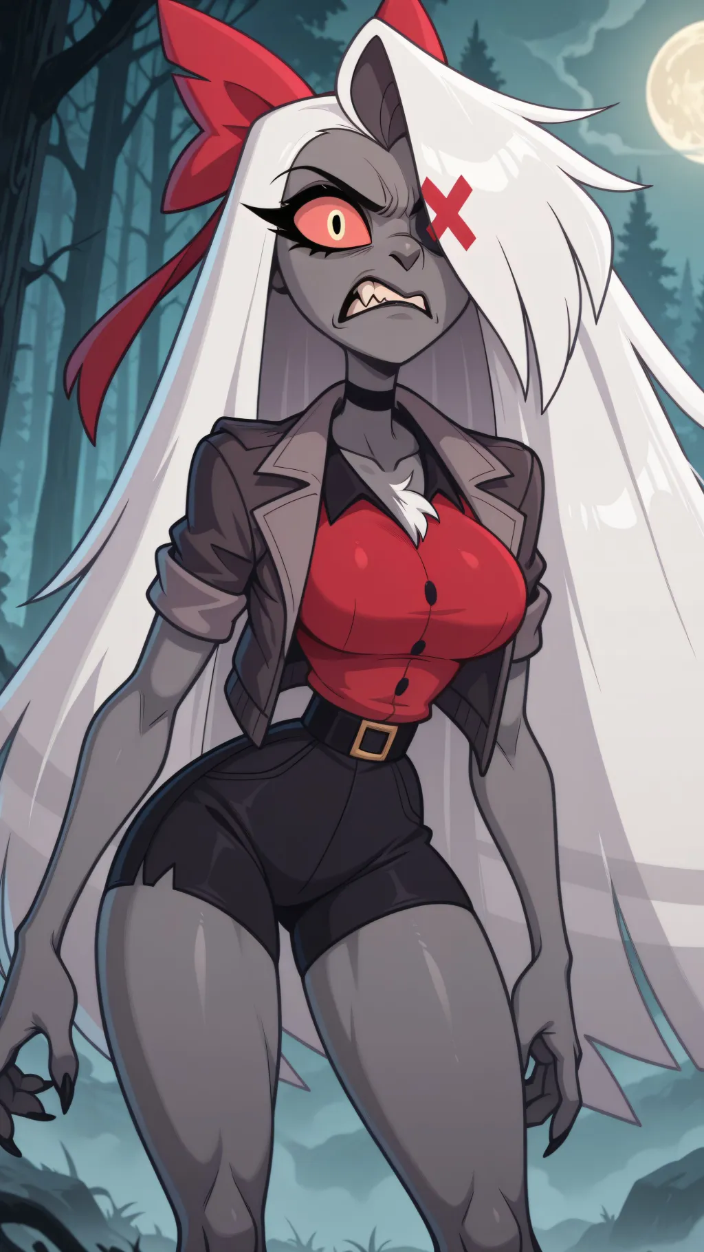 ai character: Vaggie werewolf  background