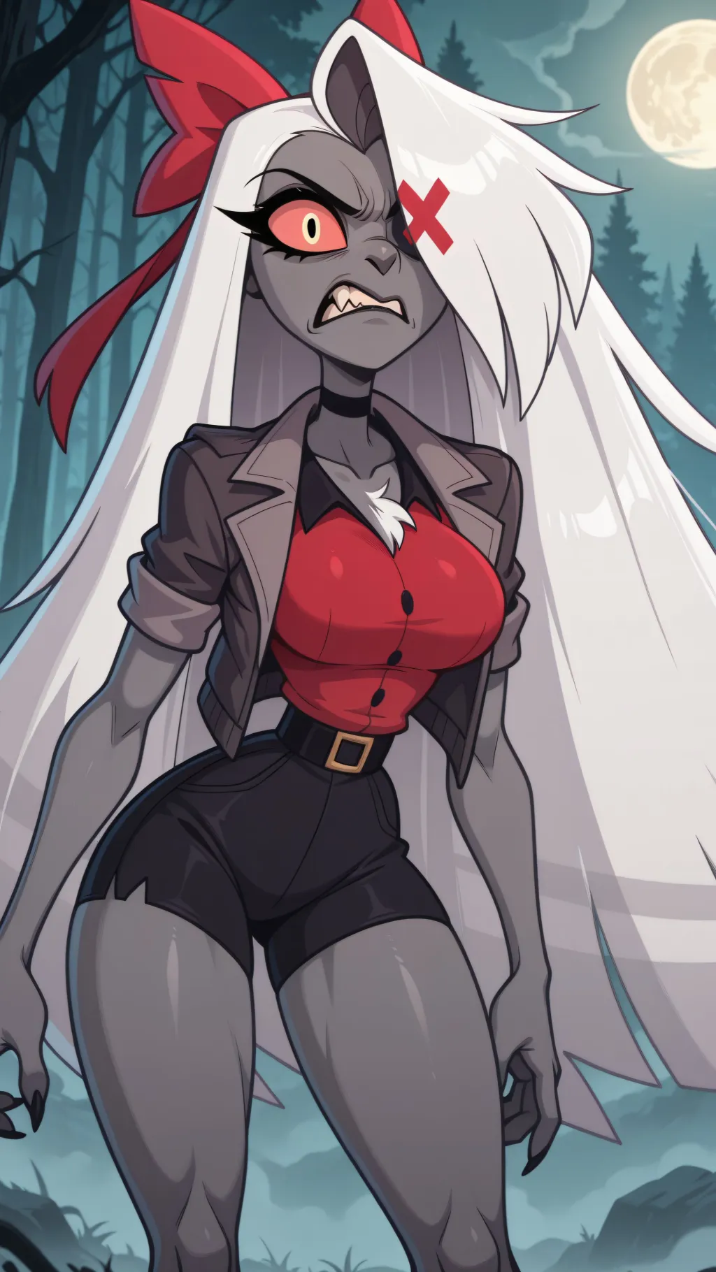 ai character: Vaggie werewolf  background