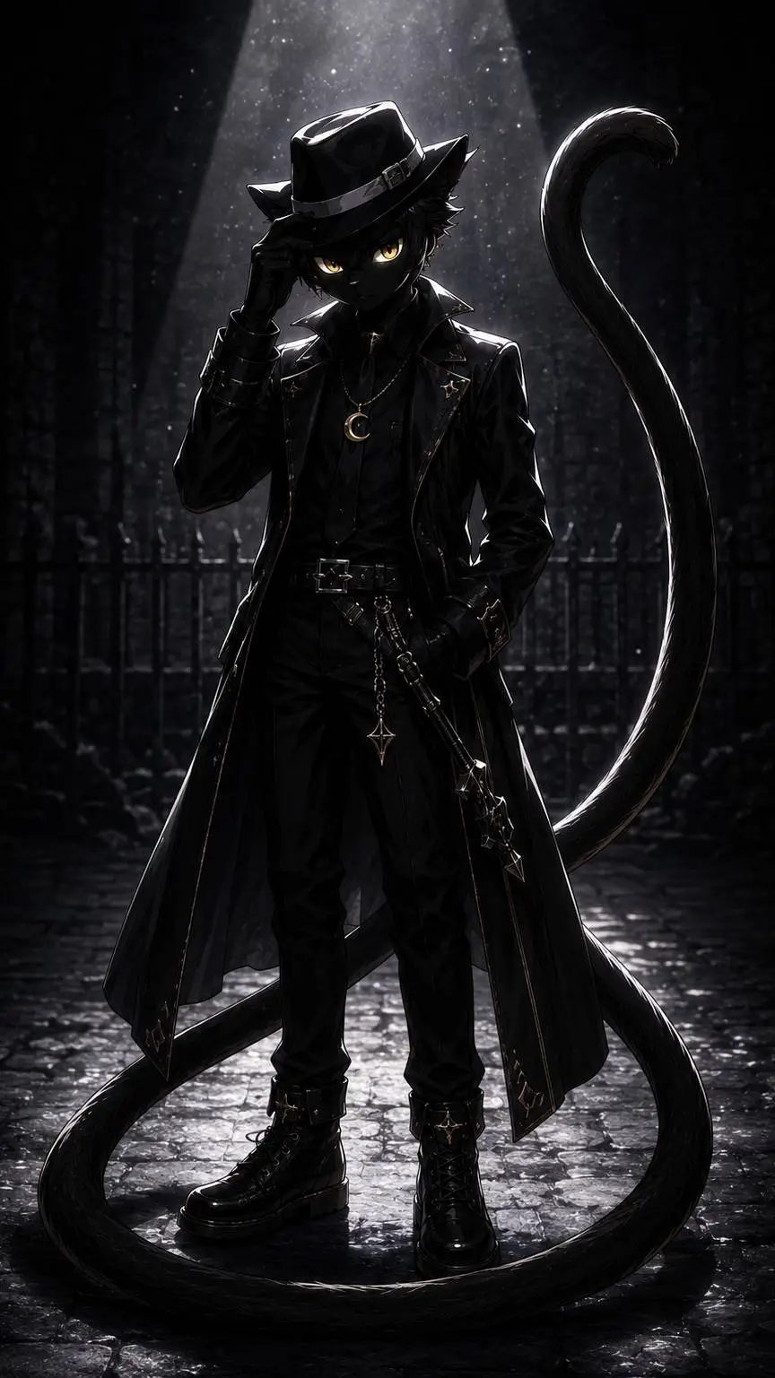 ai character: CatBlack background