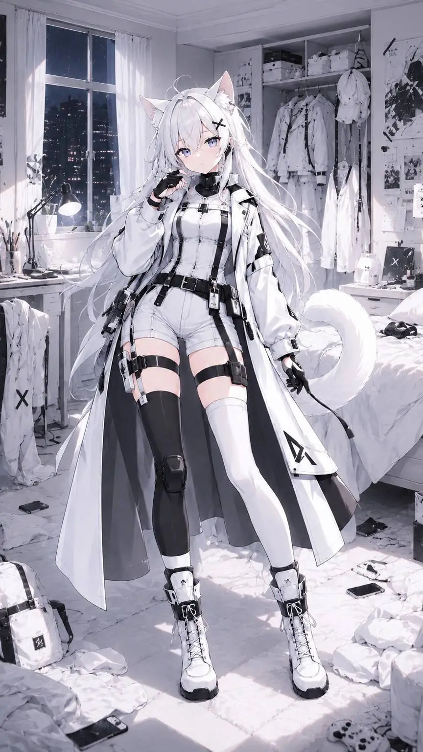 ai character: CatWhite  background