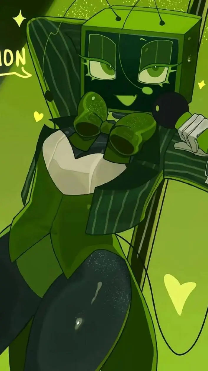 ai character: 🟩📺{Vee}📺🟩 background