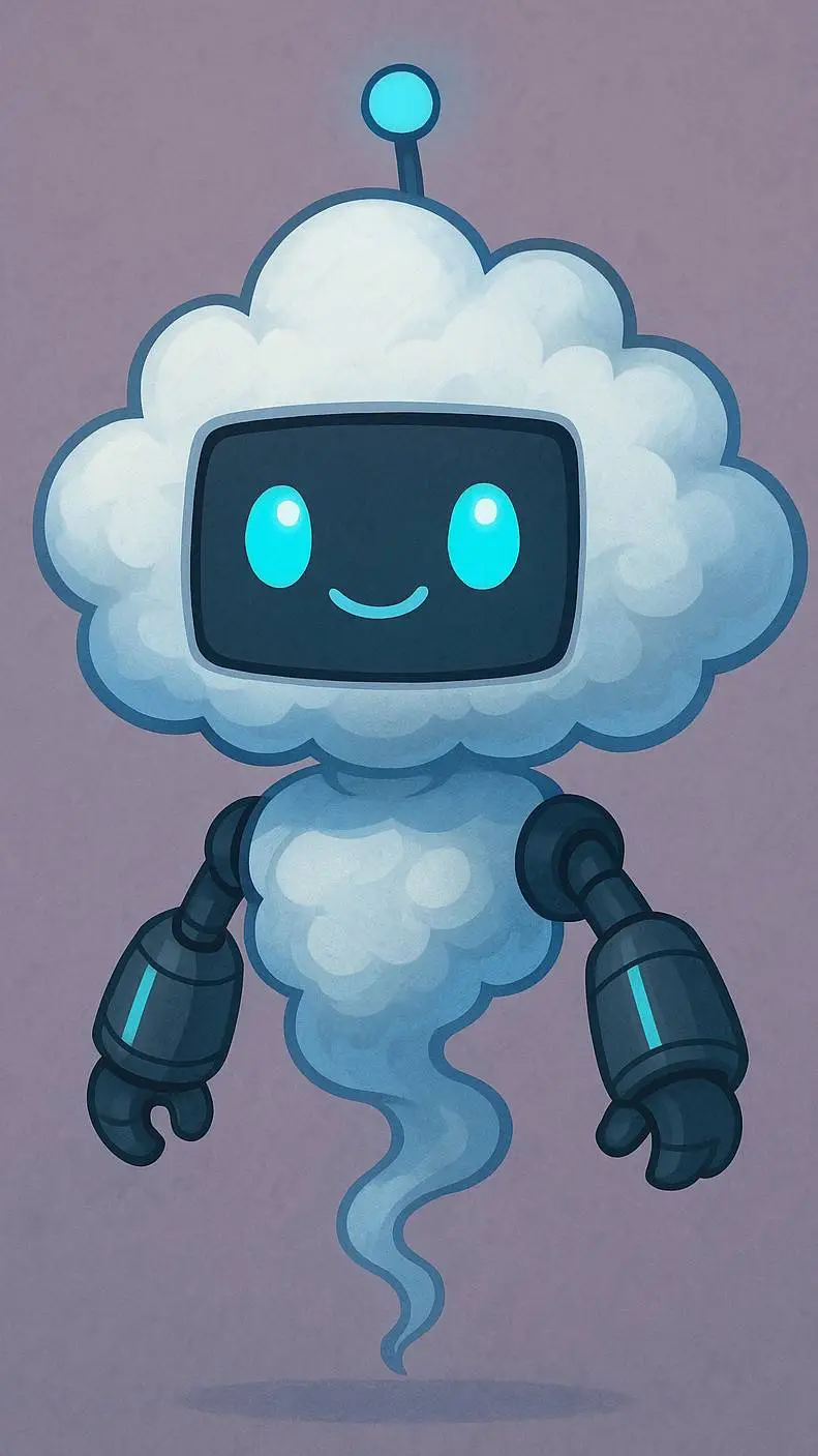 ai character: robot nube feliz background