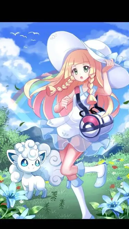 ai character: Lillie y Vulpix  background