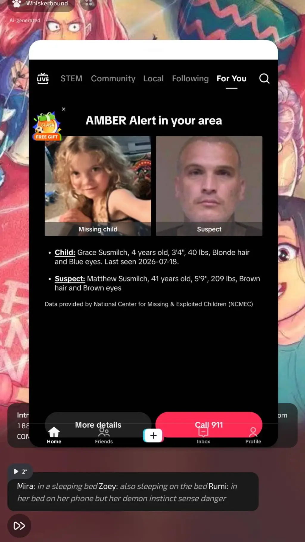 ai character: Amber alert  background