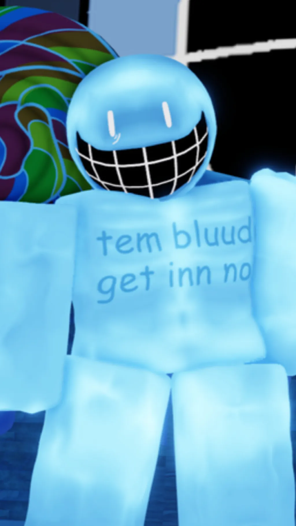 ai character: Blue dude  background