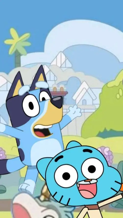 ai character: gumball and Bluey  background