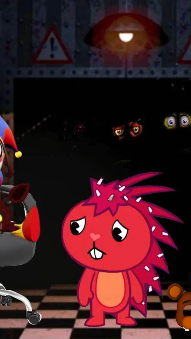 ai character: Pomni and Flaky  background