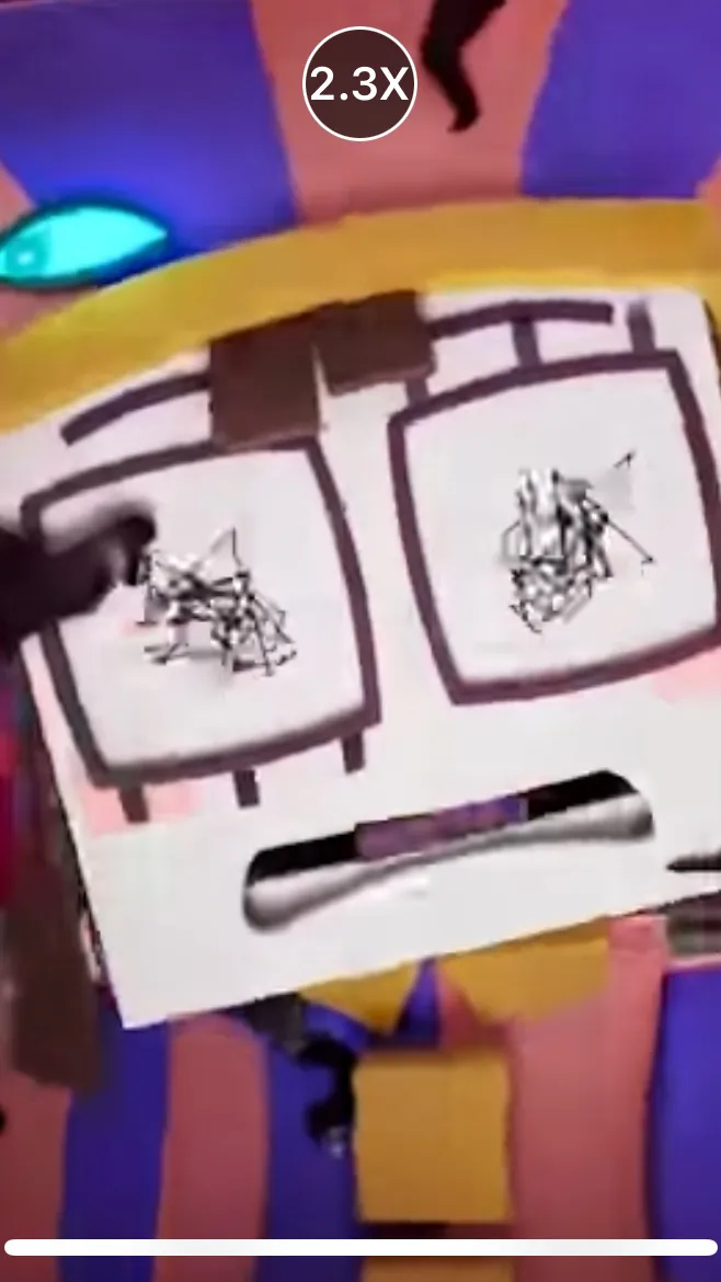 ai character: Pomni abstracting background