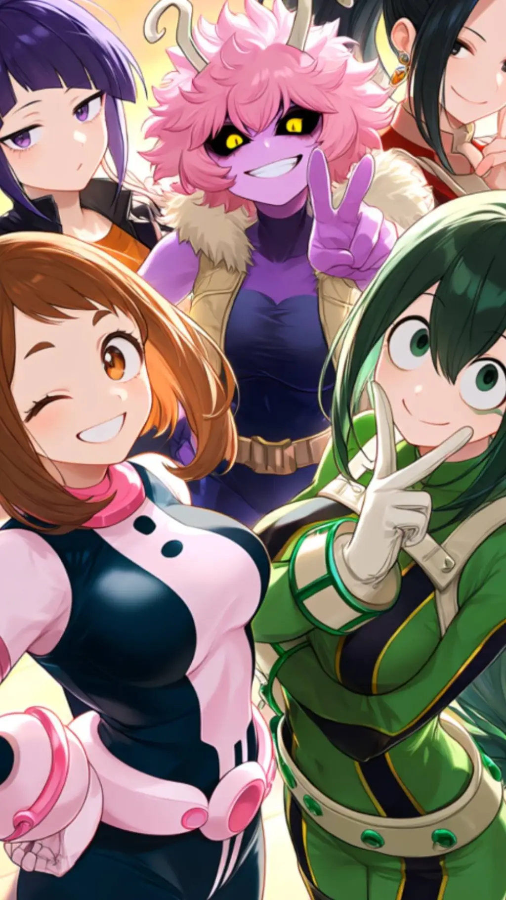 ai character: Ochako, asui, momo background