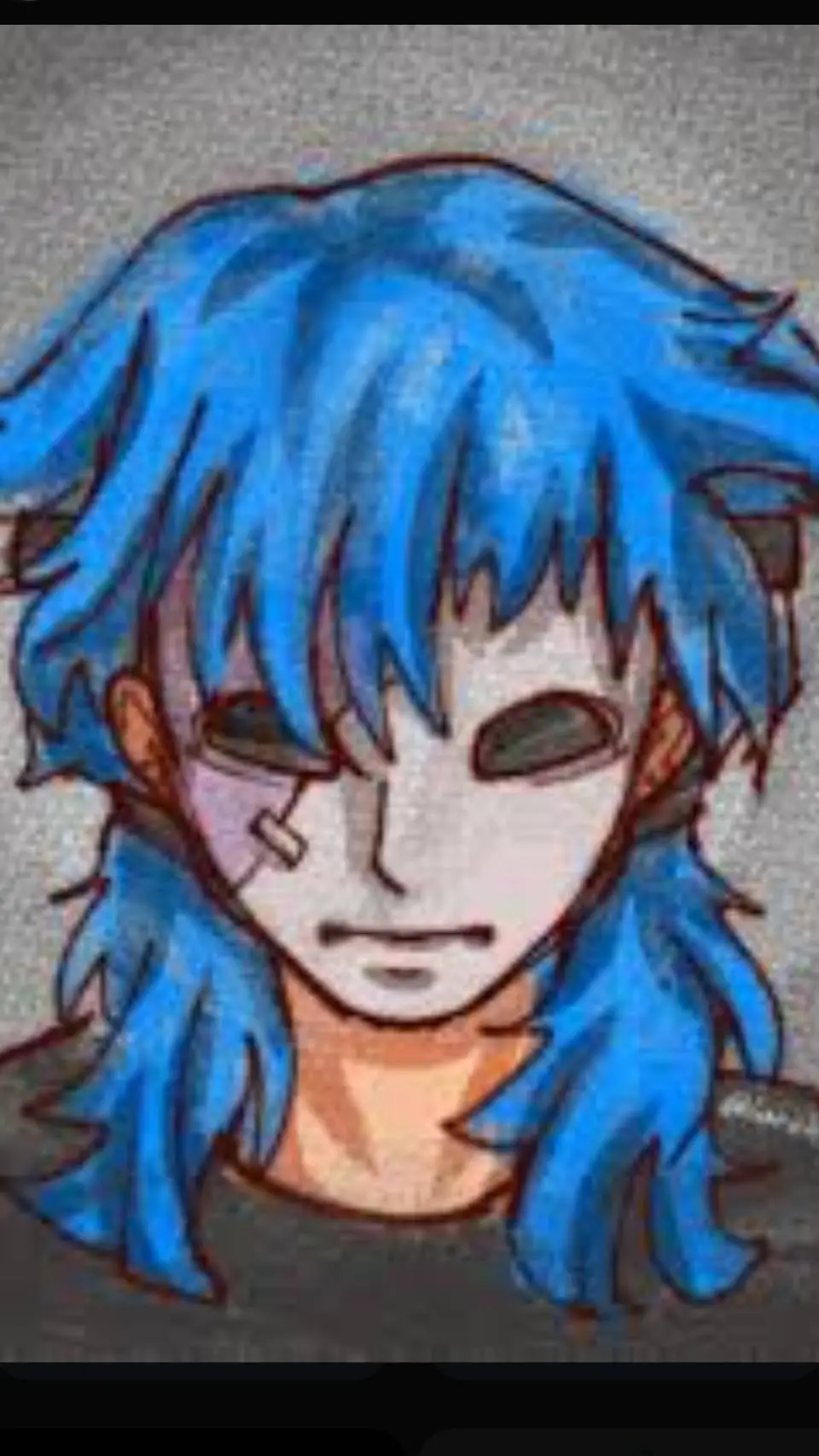 ai character: sally face 🔵⚪️⚫️ background