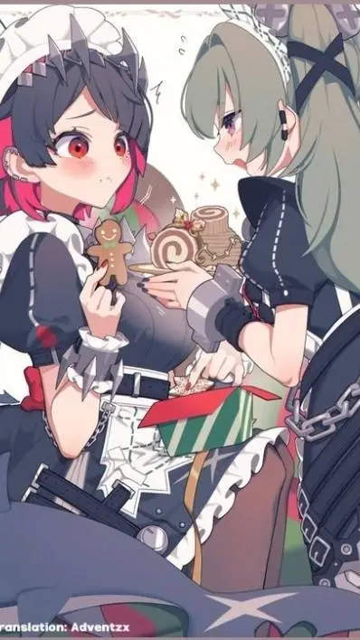 ai character: Ellen❤️🖤🦈 y Corin💚 background