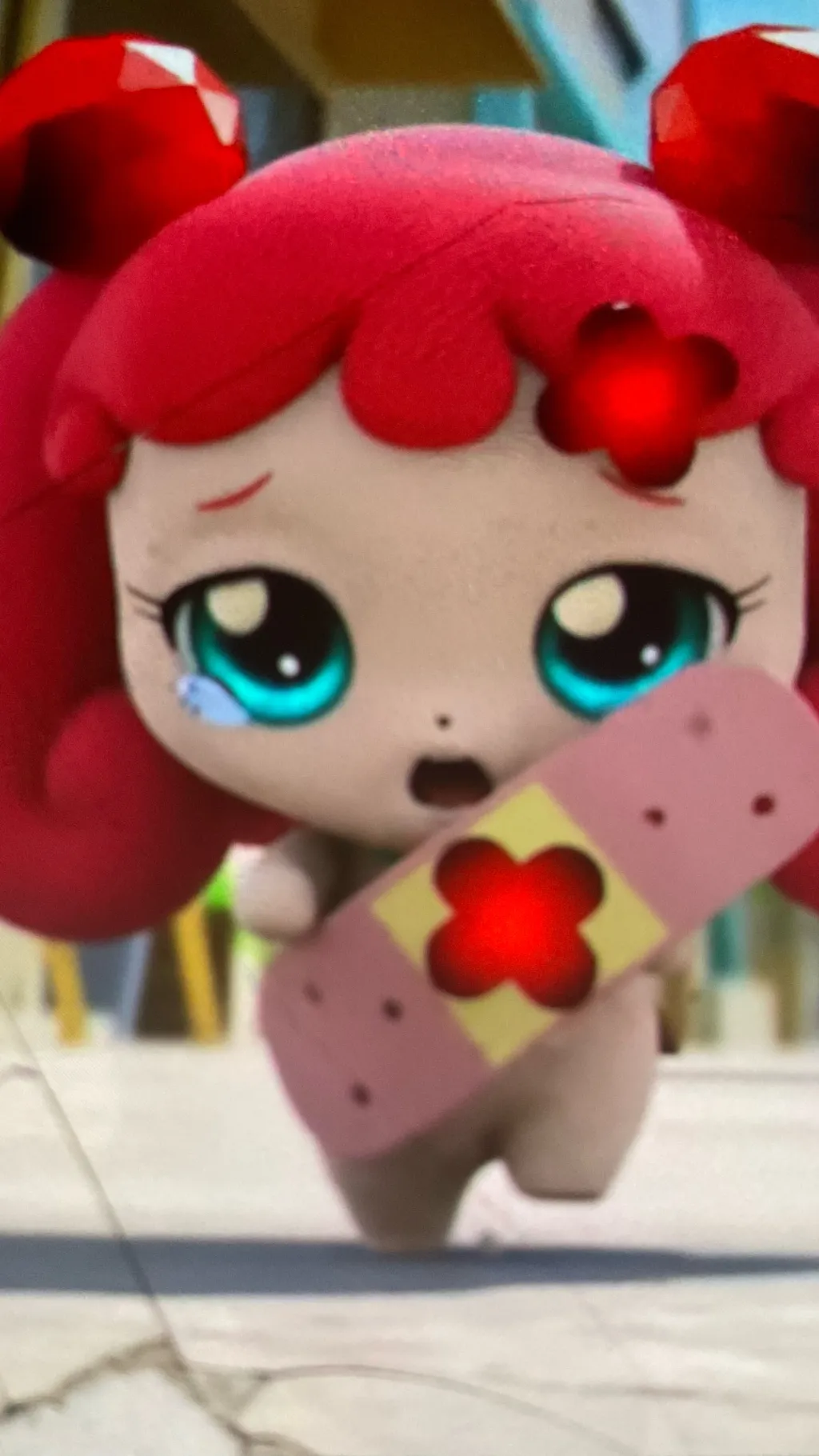 ai character: Tini pink heart background
