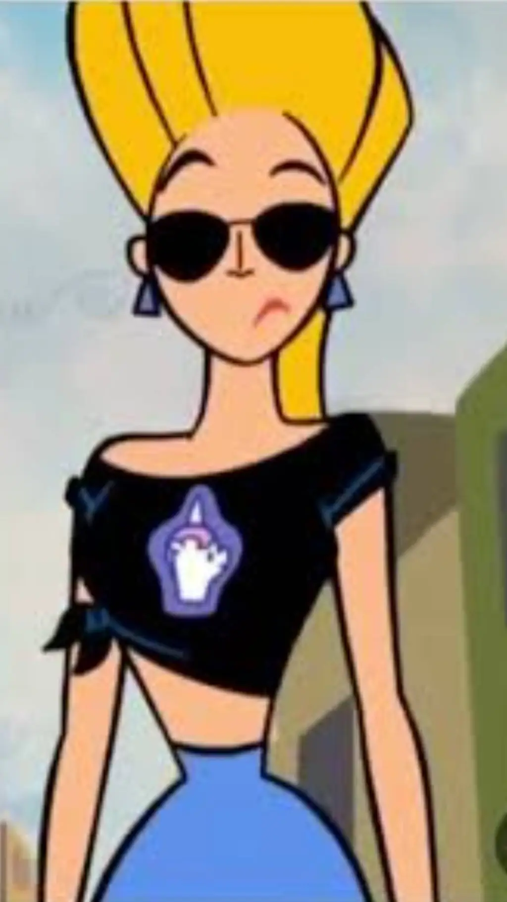ai character: Johnny Bravo woman background